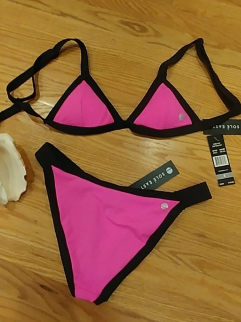 👙 NWT Sole East Bikini Swimsuit Size S 👙Colorblock, high cut, Neon Pink CUTE!